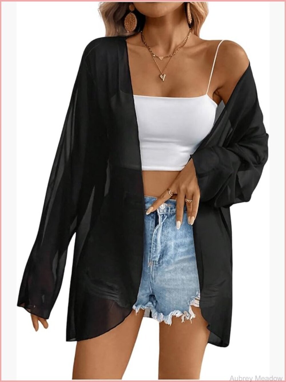 Chiffon Sheer Long Sleeve Open Front Cardigan Casual Lightweight Outerwear